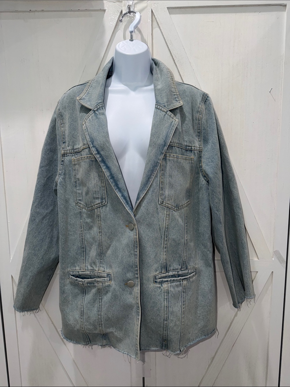 Acup Studio Oversized Denim Blazer Jacket - Light Wash Raw Edge Size 8